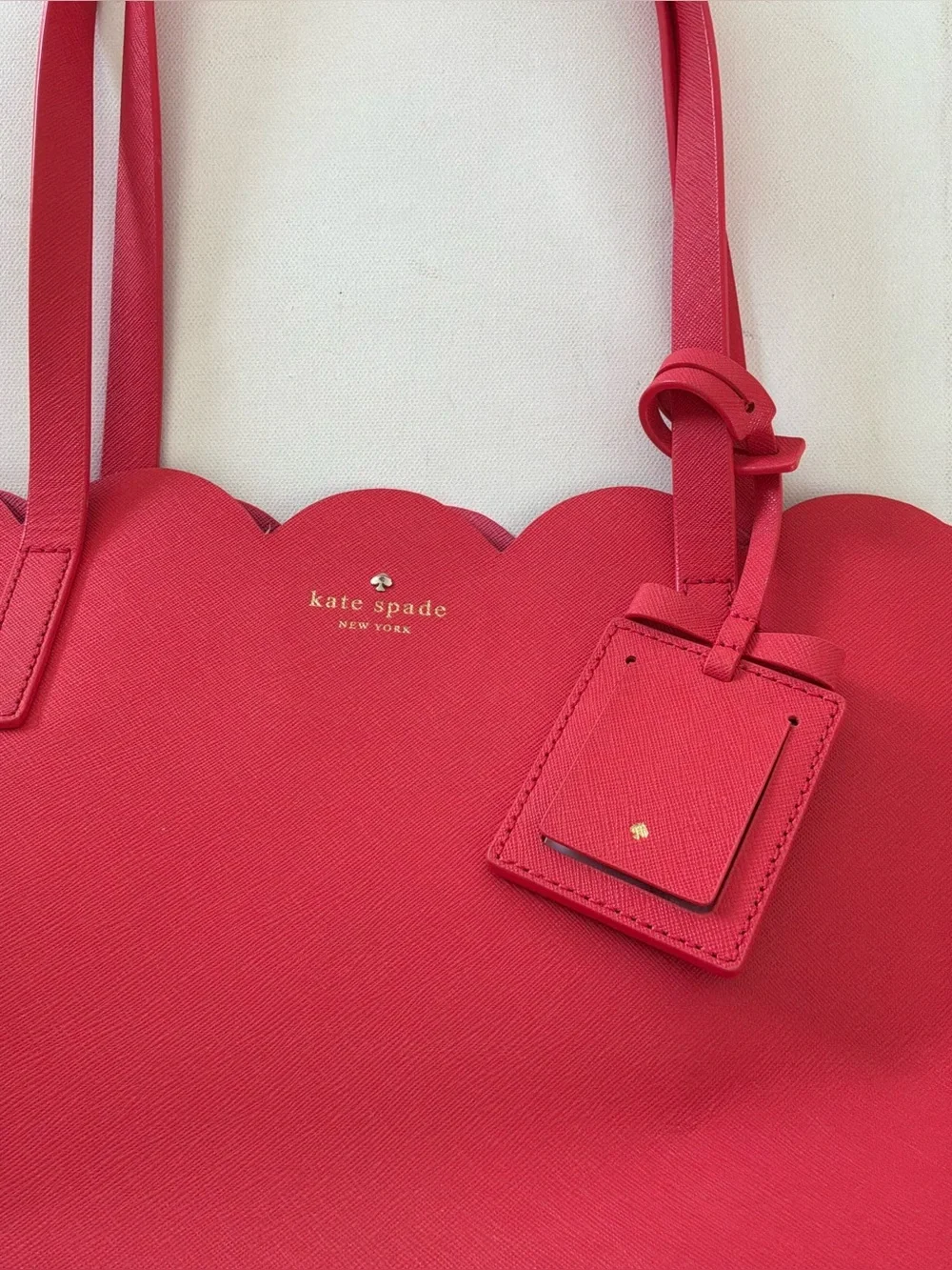 Kate Spade New York Scallop Leather Tote Bag Pink Large Shoulder Purse